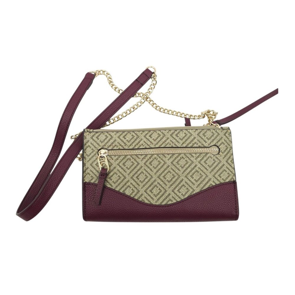 Liz Claiborne Hayden Crossbody Bag Pockets Slim Silhouette Purse Gold Tan Wine